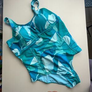 Artesands Blue Abstract Print One-Piece Swimsuit Size US 20